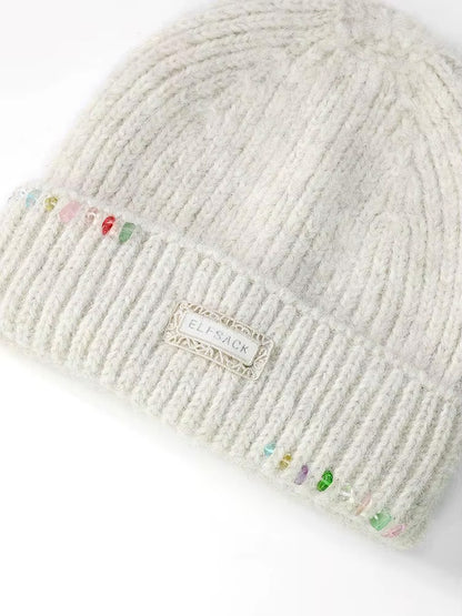 Y2K Casual Solid Color Stone Stacked Beanie