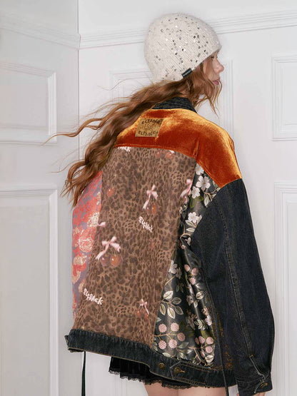 New Oriental Vintage Patchwork Pattern Design Suede Coat