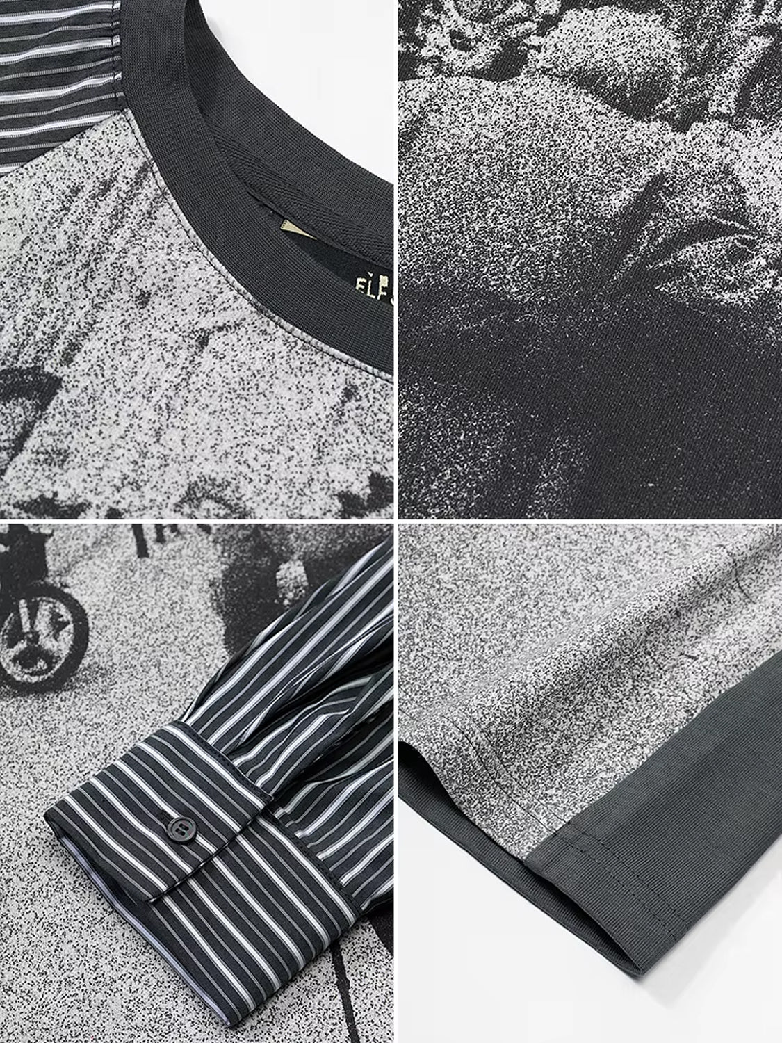 Y2K Photo-Print Top with Striped Sleeves