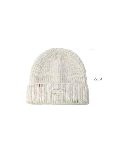 Y2K Casual Solid Color Stone Stacked Beanie