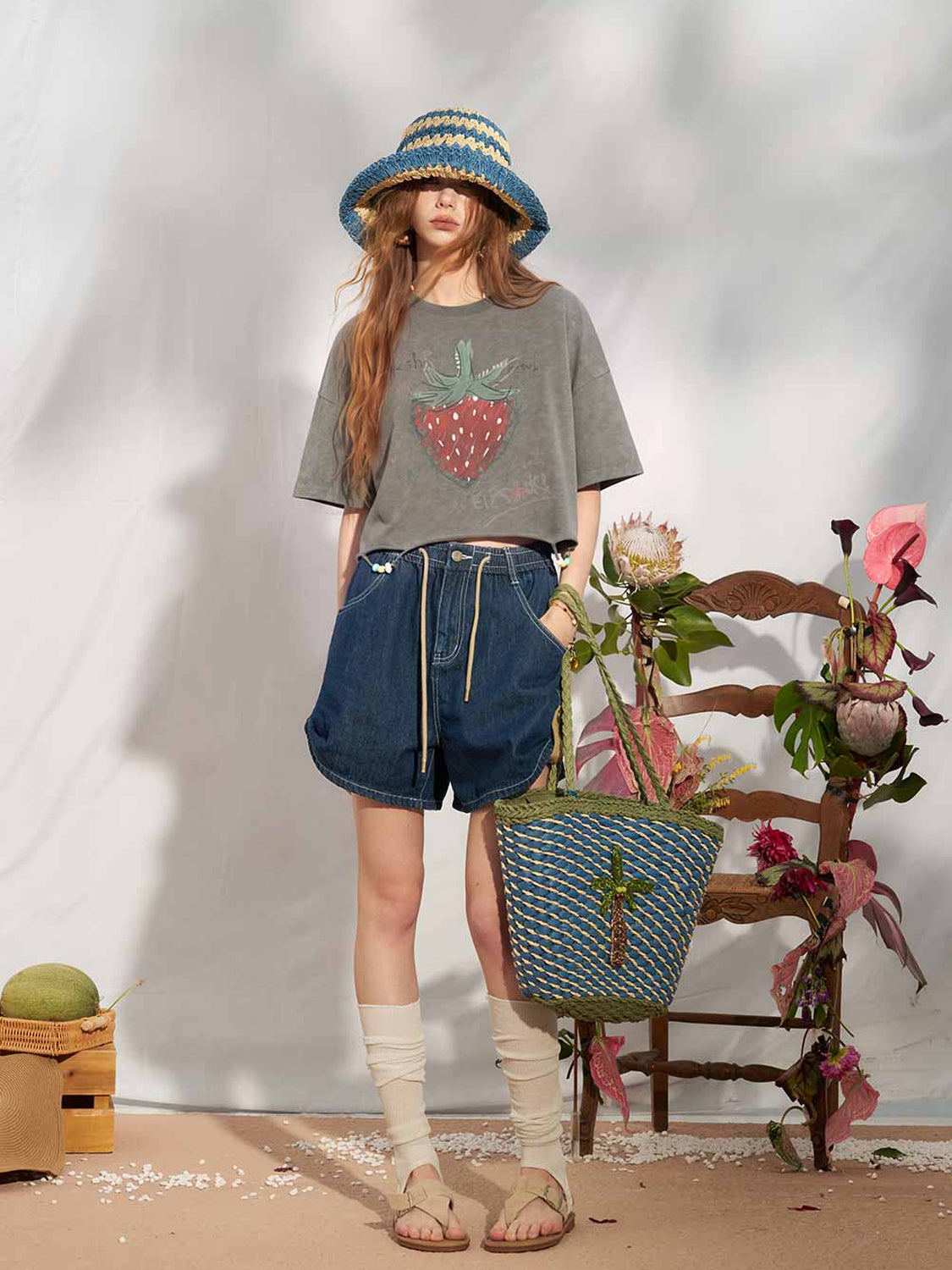 Hand Drawn Strawberry Raw Hem Tee