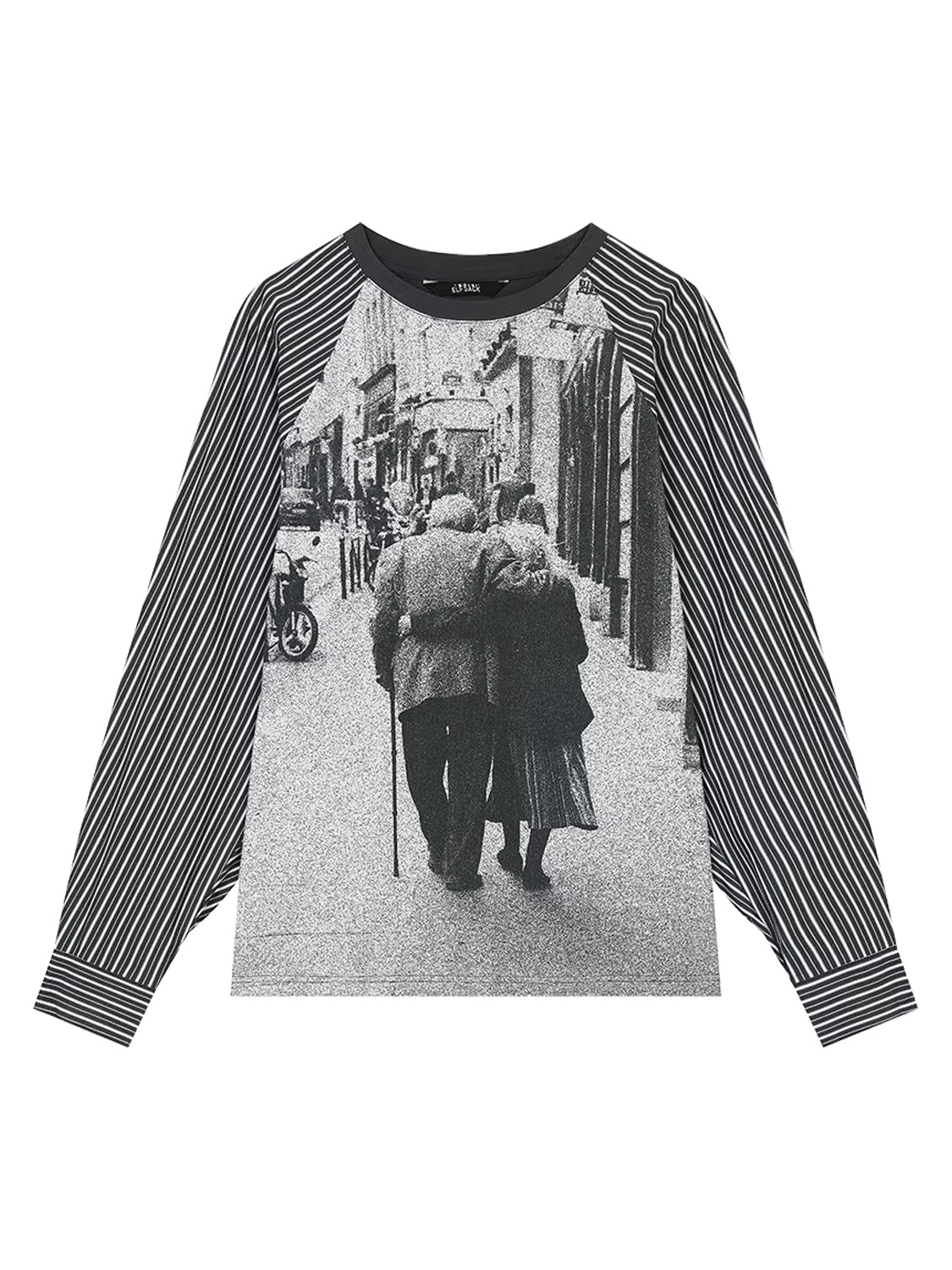 Y2K Photo-Print Top with Striped Sleeves