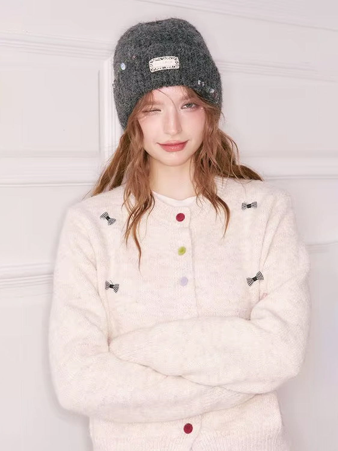 Y2K Casual Solid Color Stone Stacked Beanie