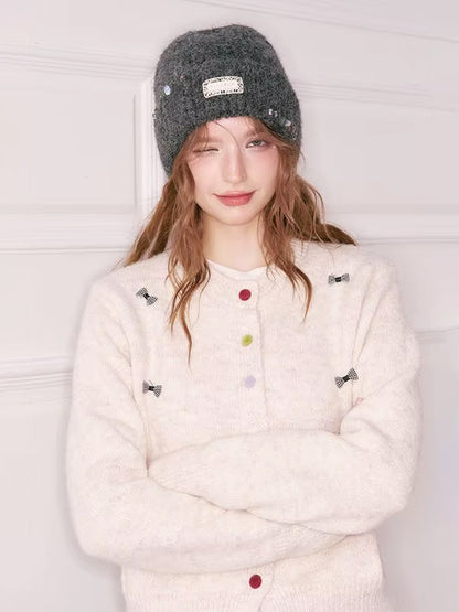 Y2K Casual Solid Color Stone Stacked Beanie