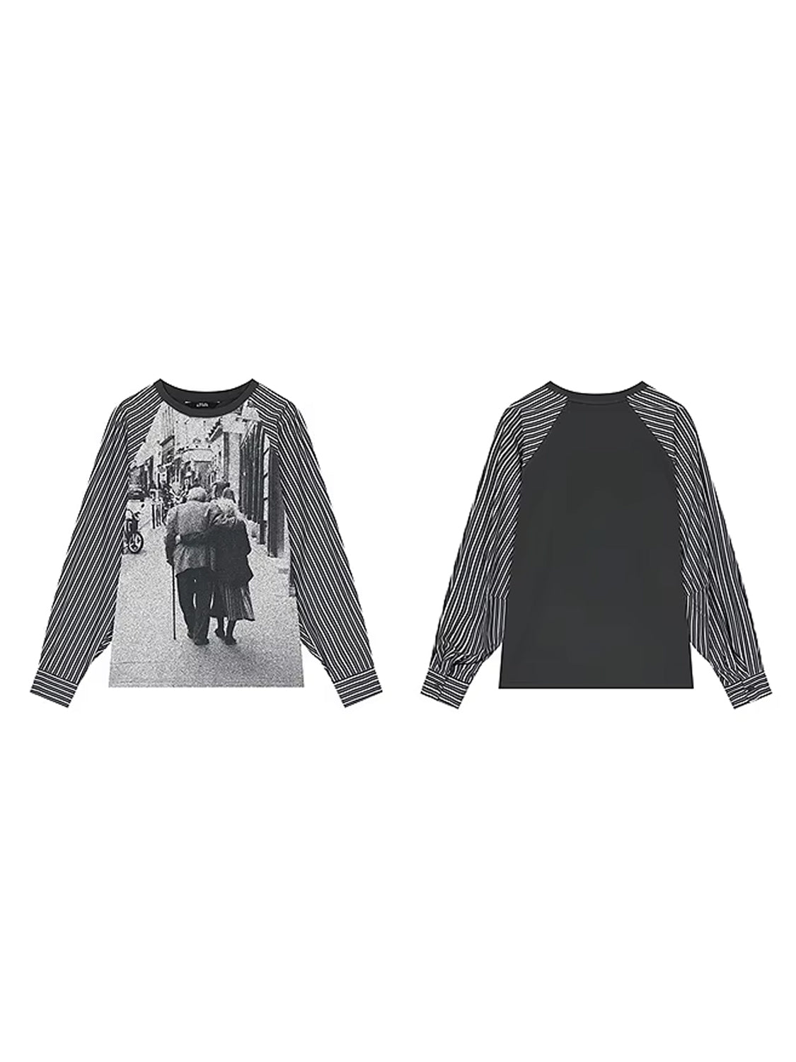 Y2K Photo-Print Top with Striped Sleeves