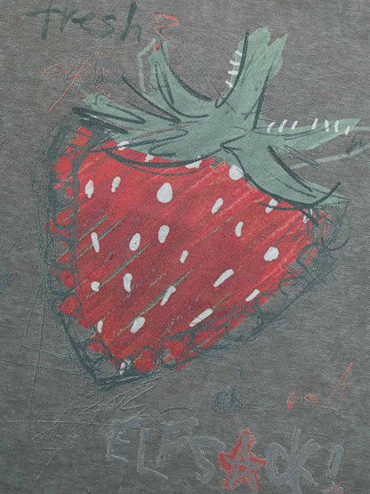 Hand Drawn Strawberry Raw Hem Tee