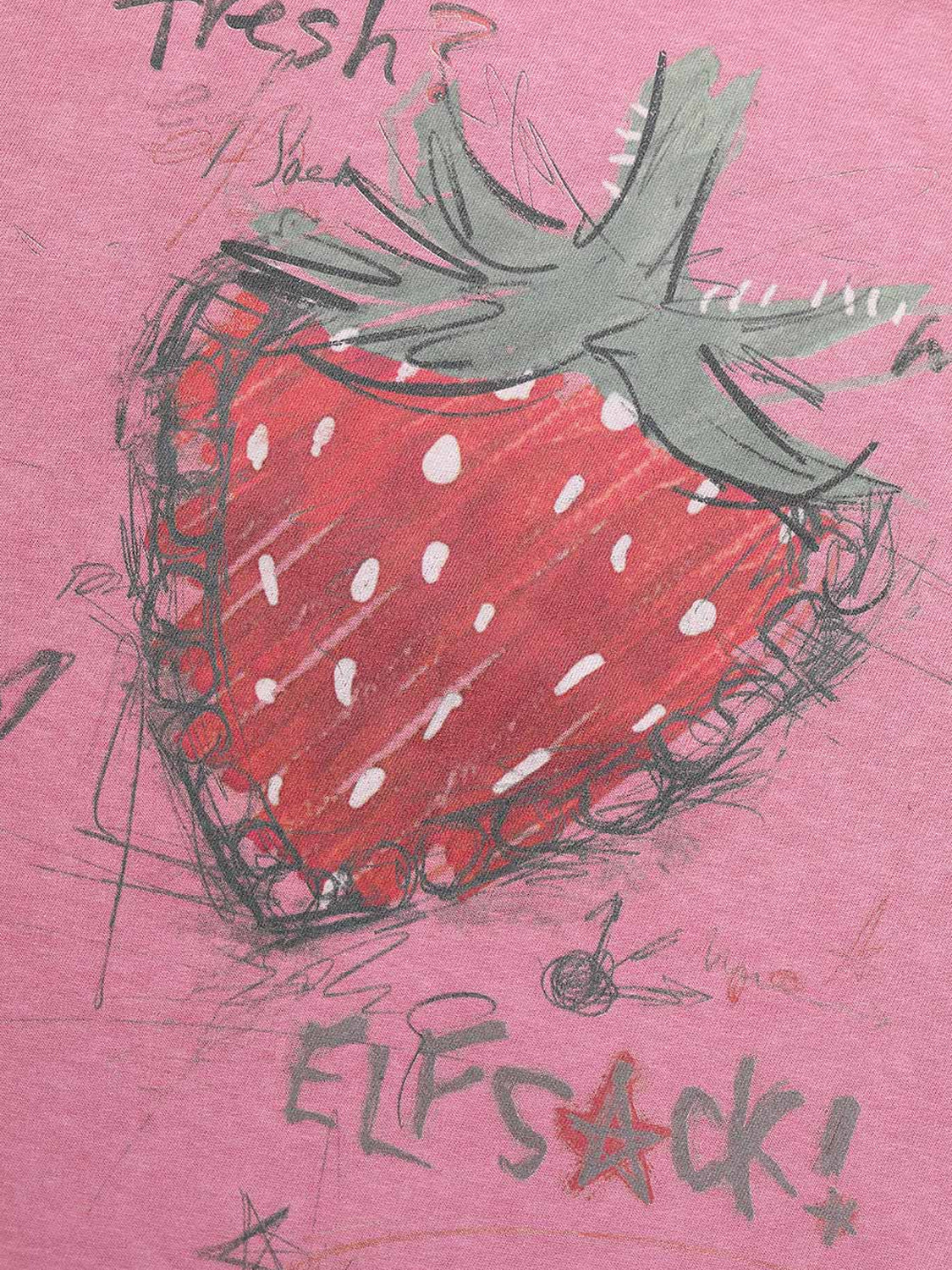 Hand Drawn Strawberry Raw Hem Tee