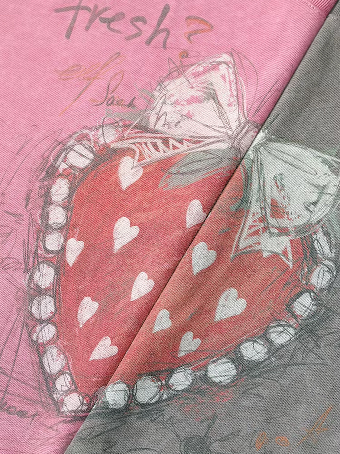 Hand Drawn Strawberry Raw Hem Tee
