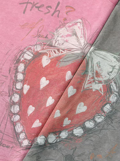 Hand Drawn Strawberry Raw Hem Tee