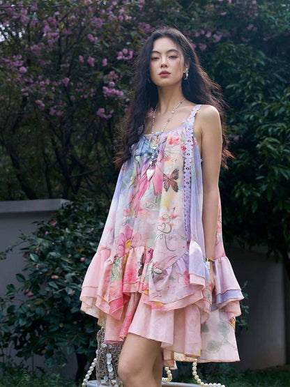 Floral & Butterfly-Print Slip Dress
