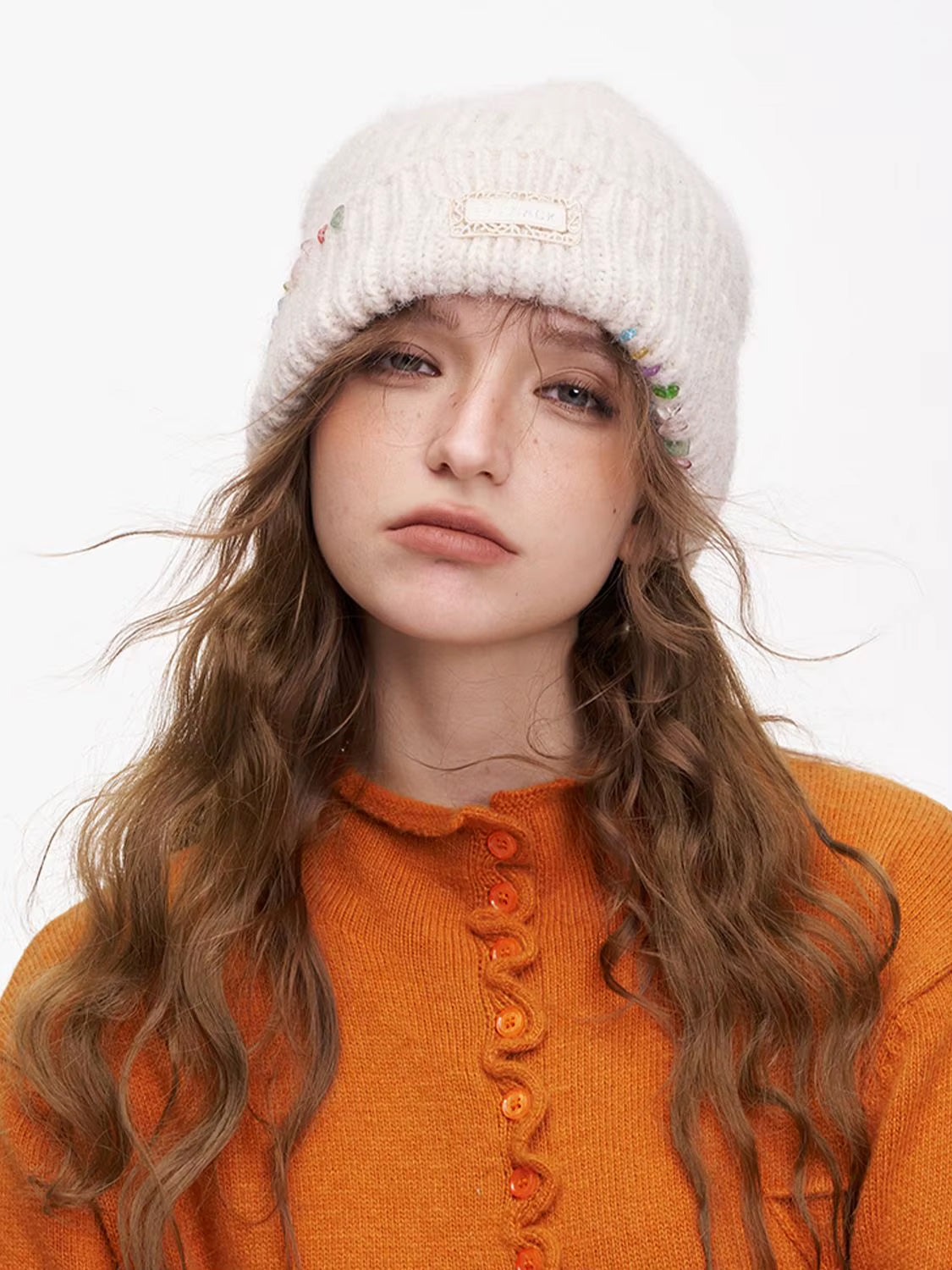 Y2K Casual Solid Color Stone Stacked Beanie