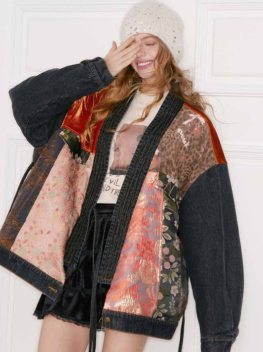 New Oriental Vintage Patchwork Pattern Design Suede Coat