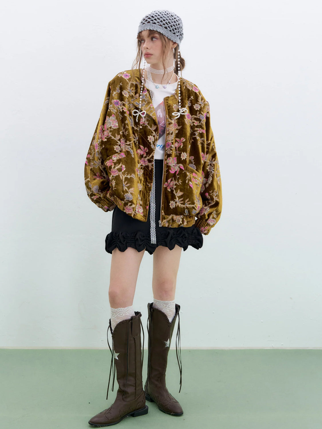 Vintage Goldfish-Embroidered Velvet Jacket