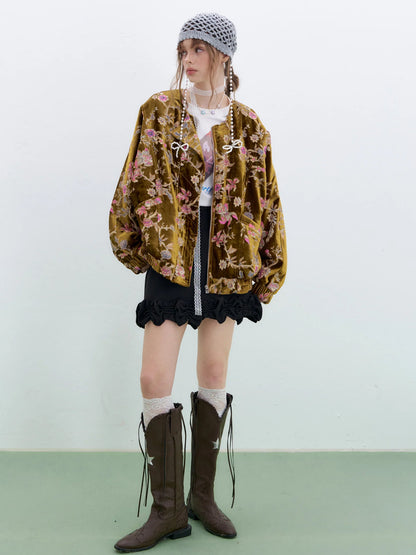 Vintage Goldfish-Embroidered Velvet Jacket