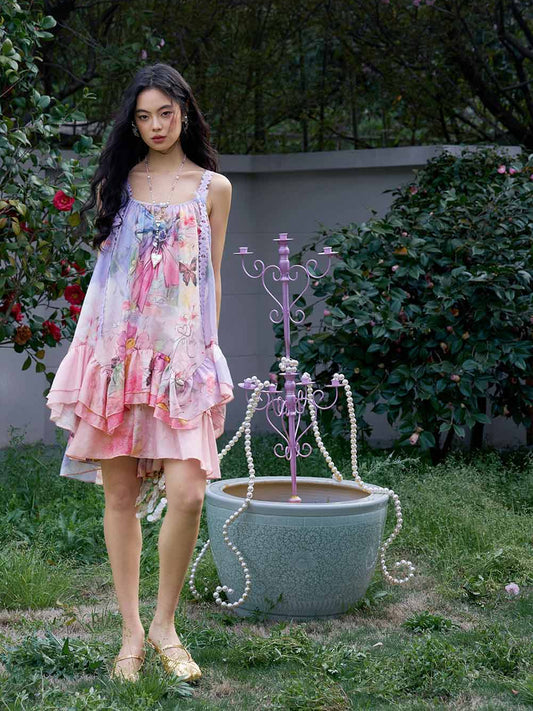 Floral & Butterfly-Print Slip Dress