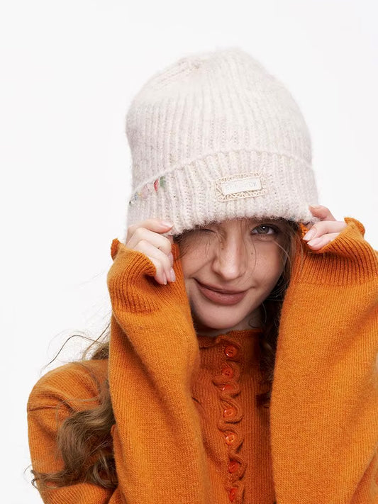 Y2K Casual Solid Color Stone Stacked Beanie