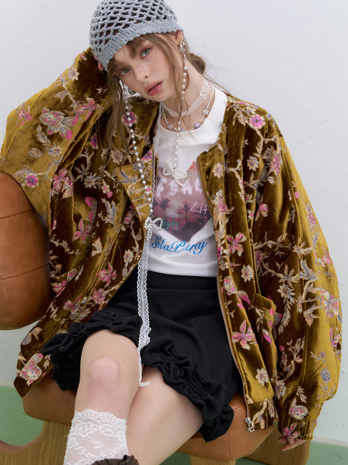 Vintage Goldfish-Embroidered Velvet Jacket
