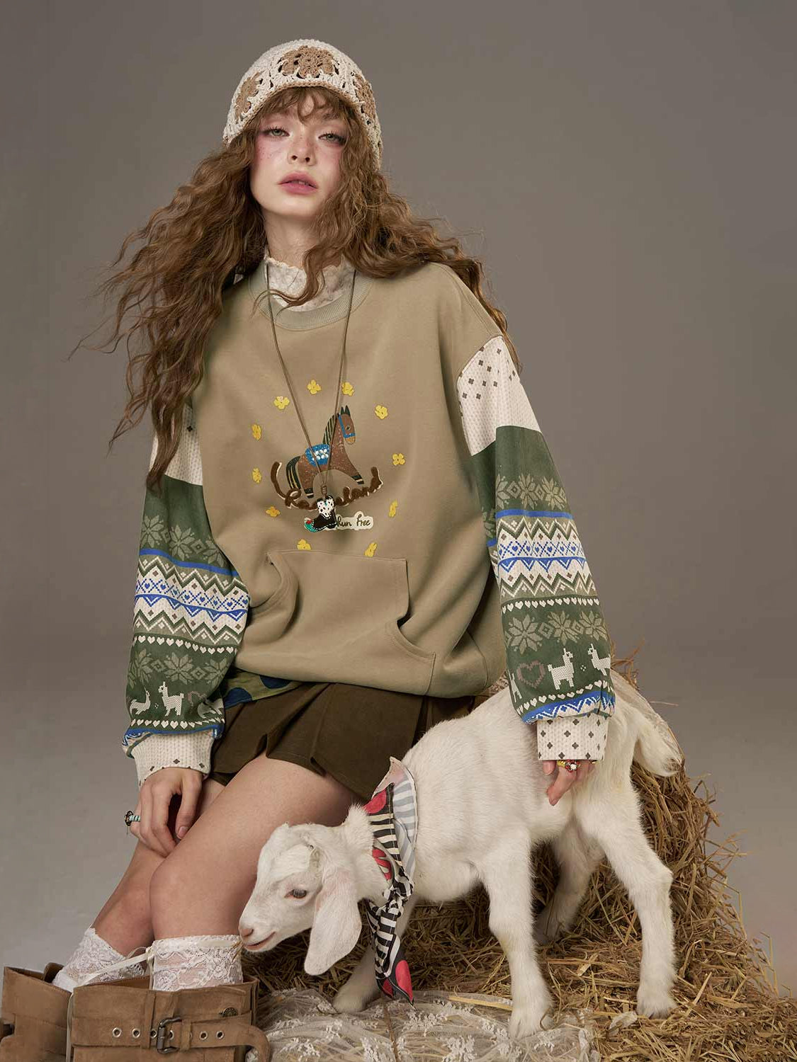 Cartoon Print Loose Pullover Sweatshirt