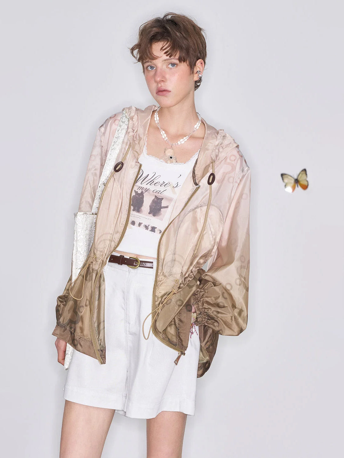 Gradient outdoor hooded jacket, casual retro and relaxed top