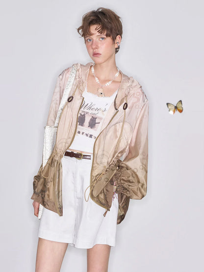 Gradient outdoor hooded jacket, casual retro and relaxed top