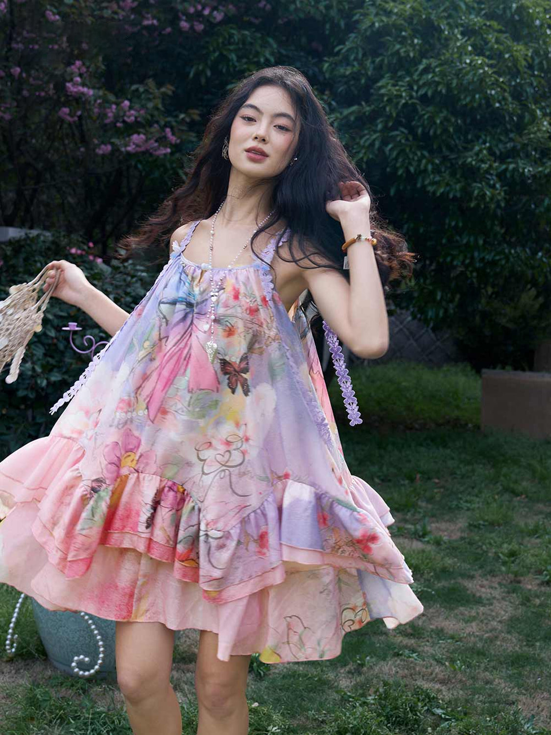 Floral & Butterfly-Print Slip Dress