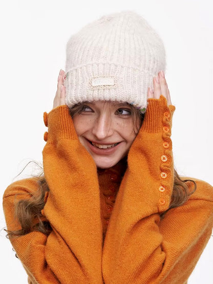Y2K Casual Solid Color Stone Stacked Beanie