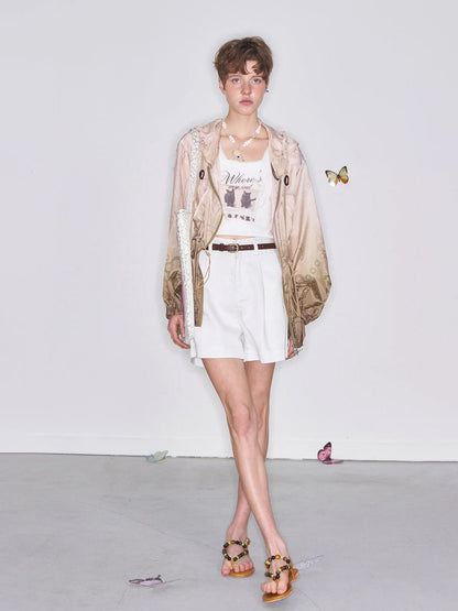Gradient outdoor hooded jacket, casual retro and relaxed top