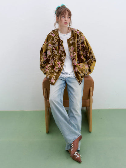 Vintage Goldfish-Embroidered Velvet Jacket