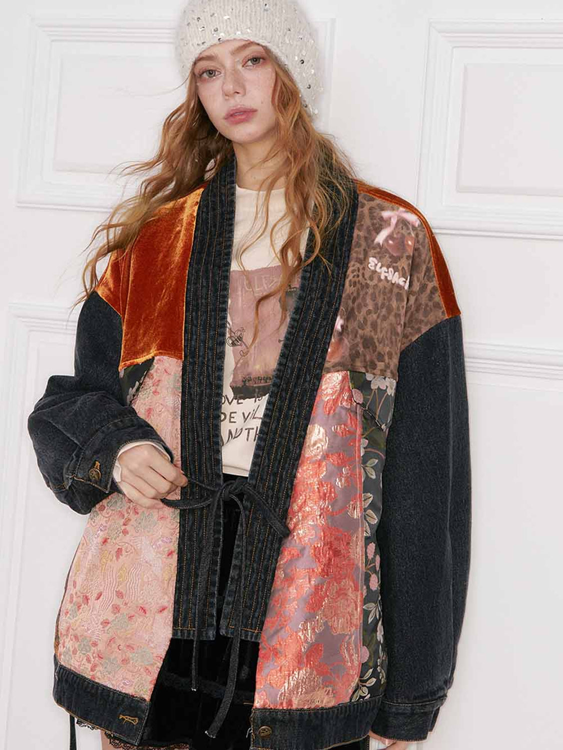 New Oriental Vintage Patchwork Pattern Design Suede Coat