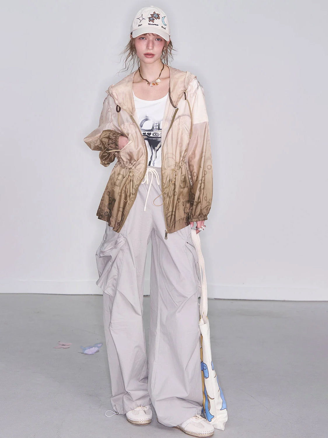 Gradient outdoor hooded jacket, casual retro and relaxed top