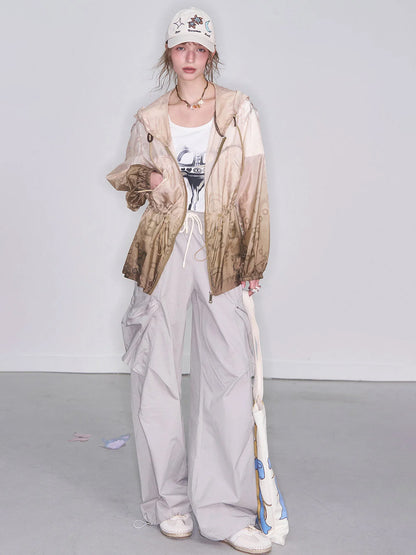 Gradient outdoor hooded jacket, casual retro and relaxed top