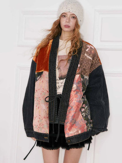 New Oriental Vintage Patchwork Pattern Design Suede Coat