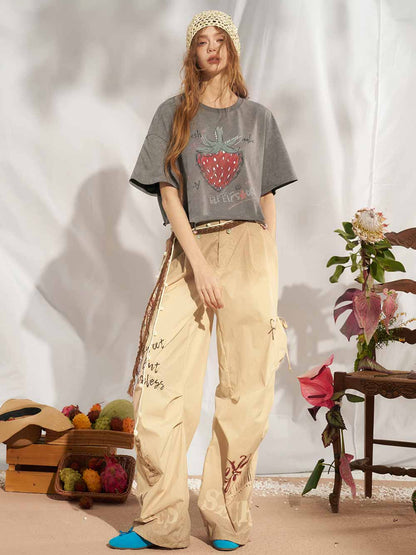 Hand Drawn Strawberry Raw Hem Tee