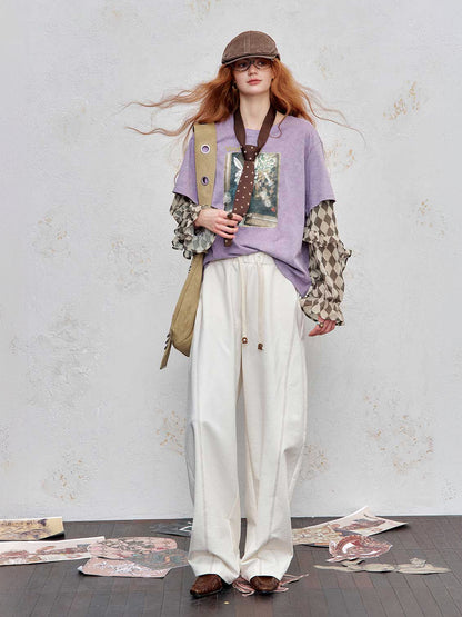 Y2K Layered-Look Graphic Top with Ruffle Sleeves
