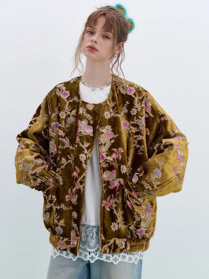 Vintage Goldfish-Embroidered Velvet Jacket