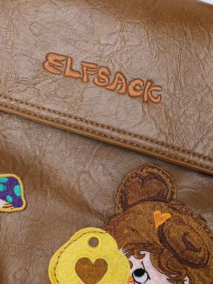 Casual Cute Leather Cartoon Embroidery Backpack School Bag