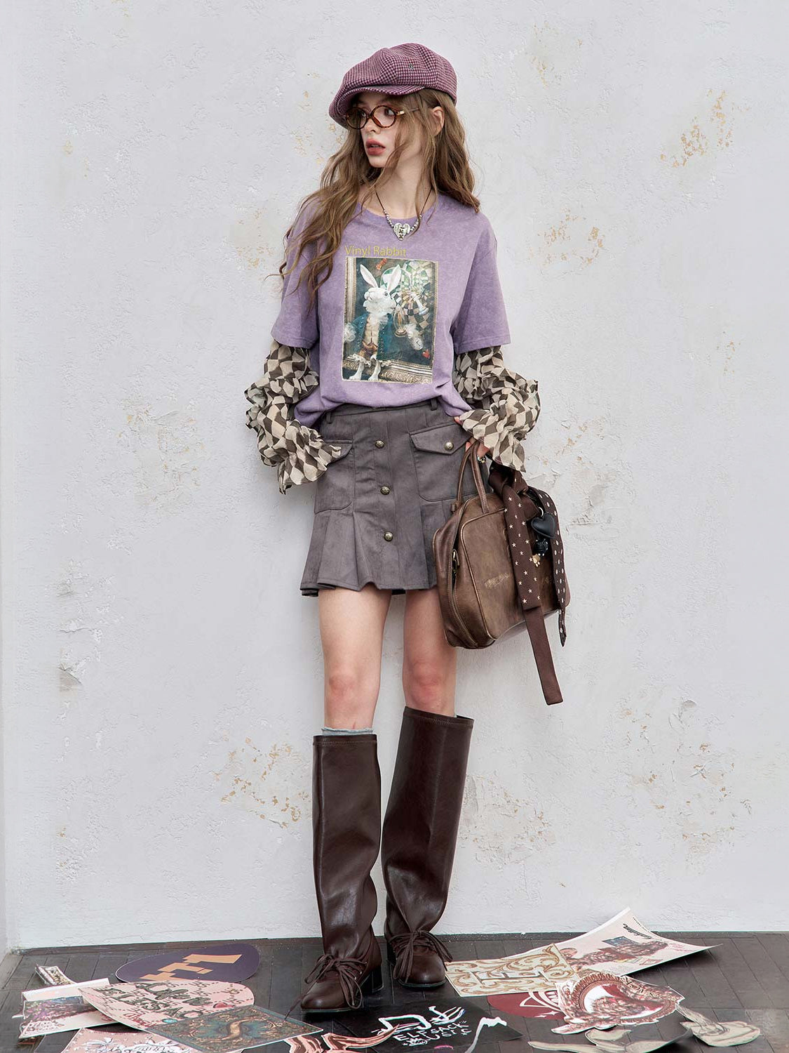 Y2K Layered-Look Graphic Top with Ruffle Sleeves