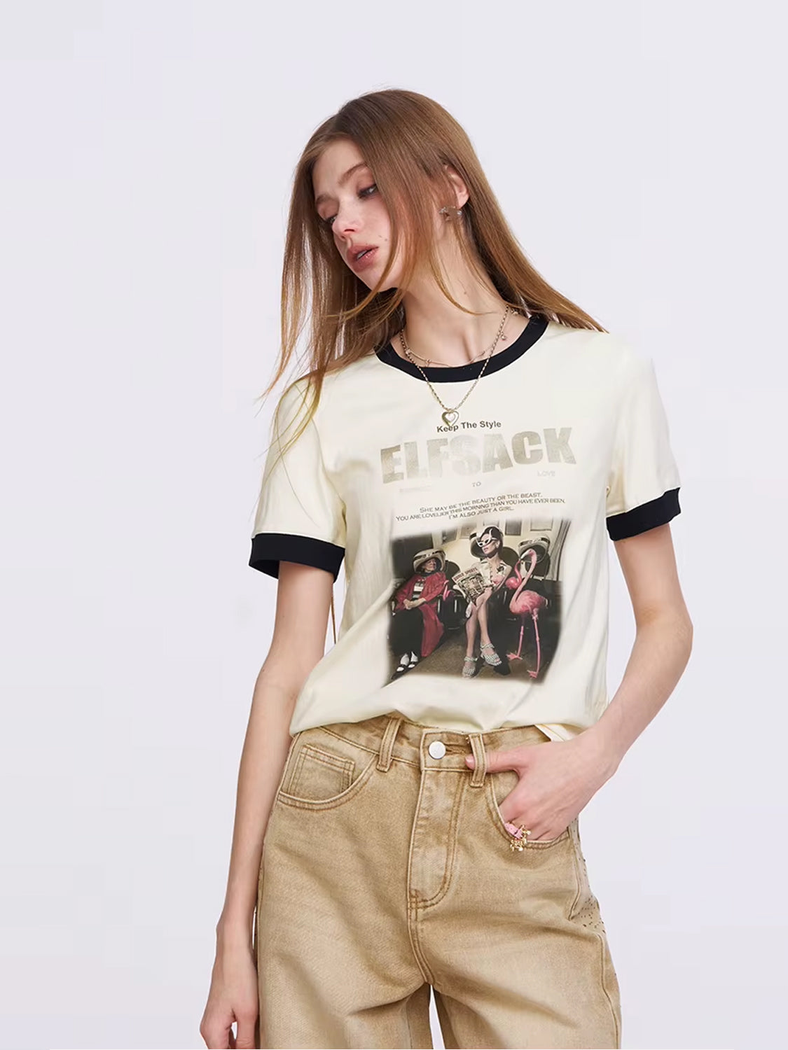 Vintage Photo-Print Ringer T-Shirt