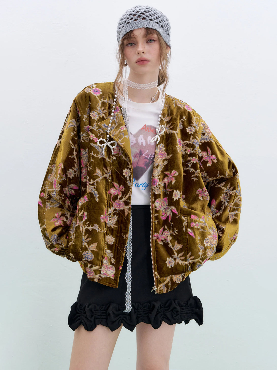 Vintage Goldfish-Embroidered Velvet Jacket
