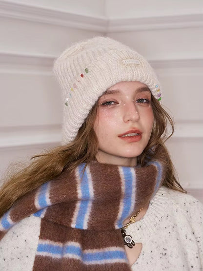 Y2K Casual Solid Color Stone Stacked Beanie