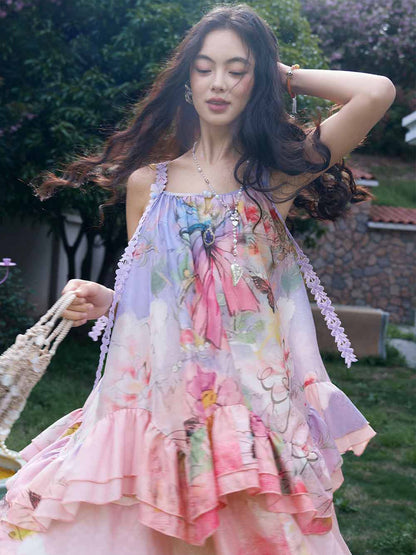 Floral & Butterfly-Print Slip Dress