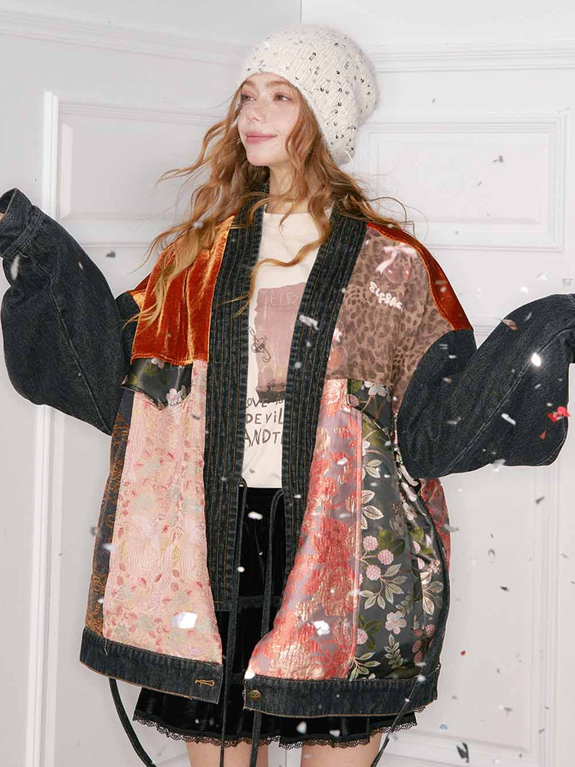 New Oriental Vintage Patchwork Pattern Design Suede Coat