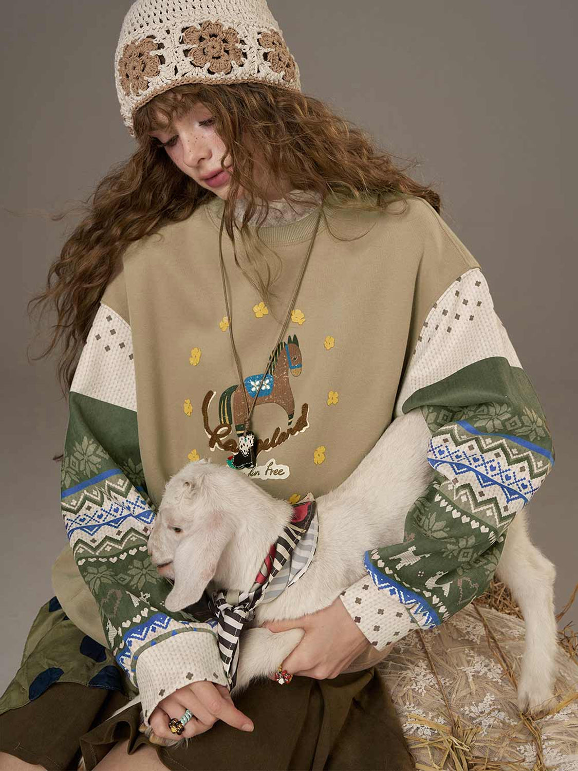 Cartoon Print Loose Pullover Sweatshirt