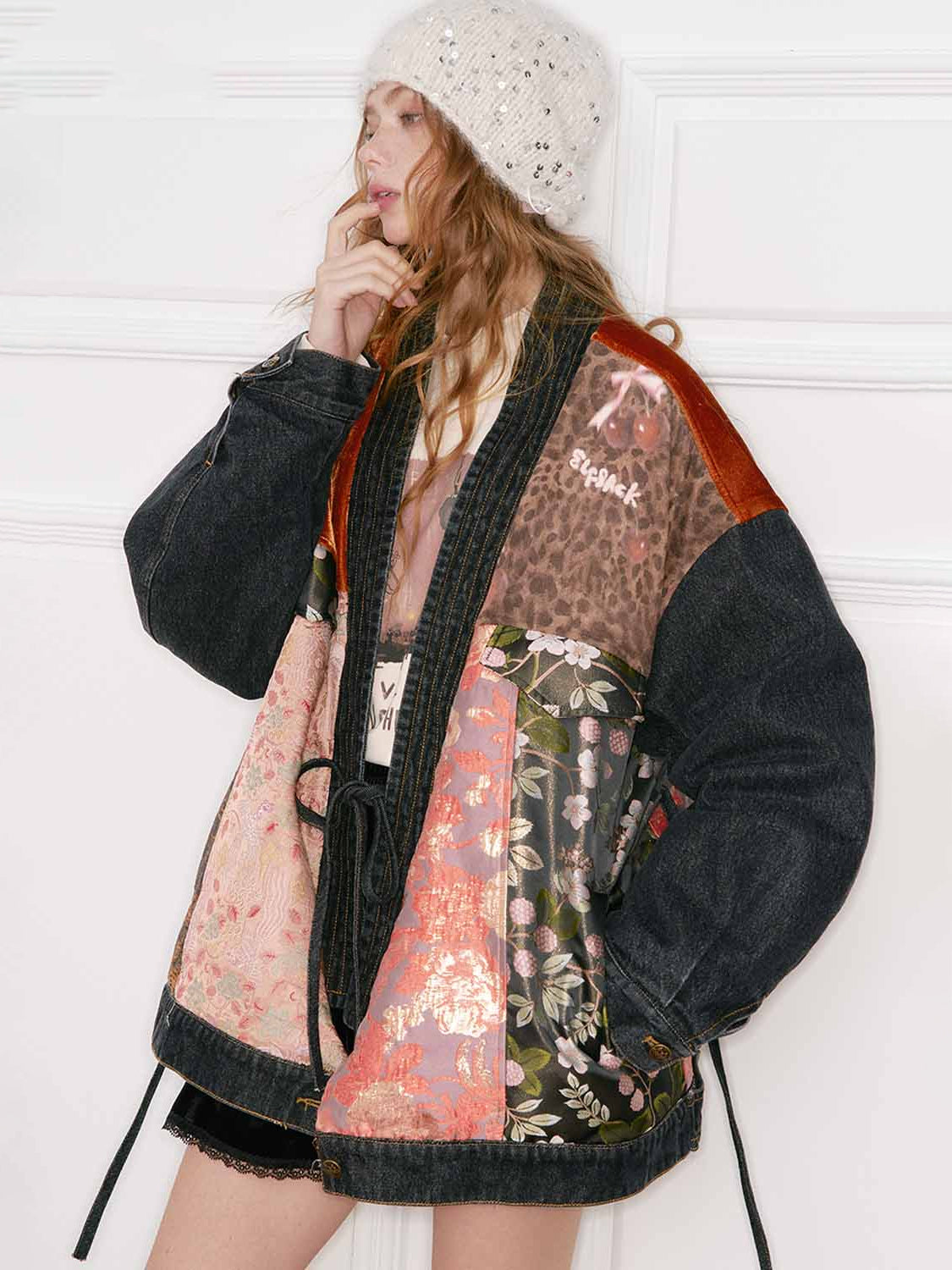 New Oriental Vintage Patchwork Pattern Design Suede Coat