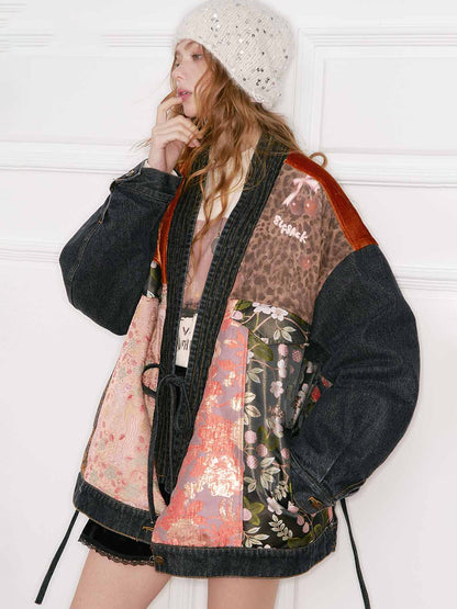 New Oriental Vintage Patchwork Pattern Design Suede Coat