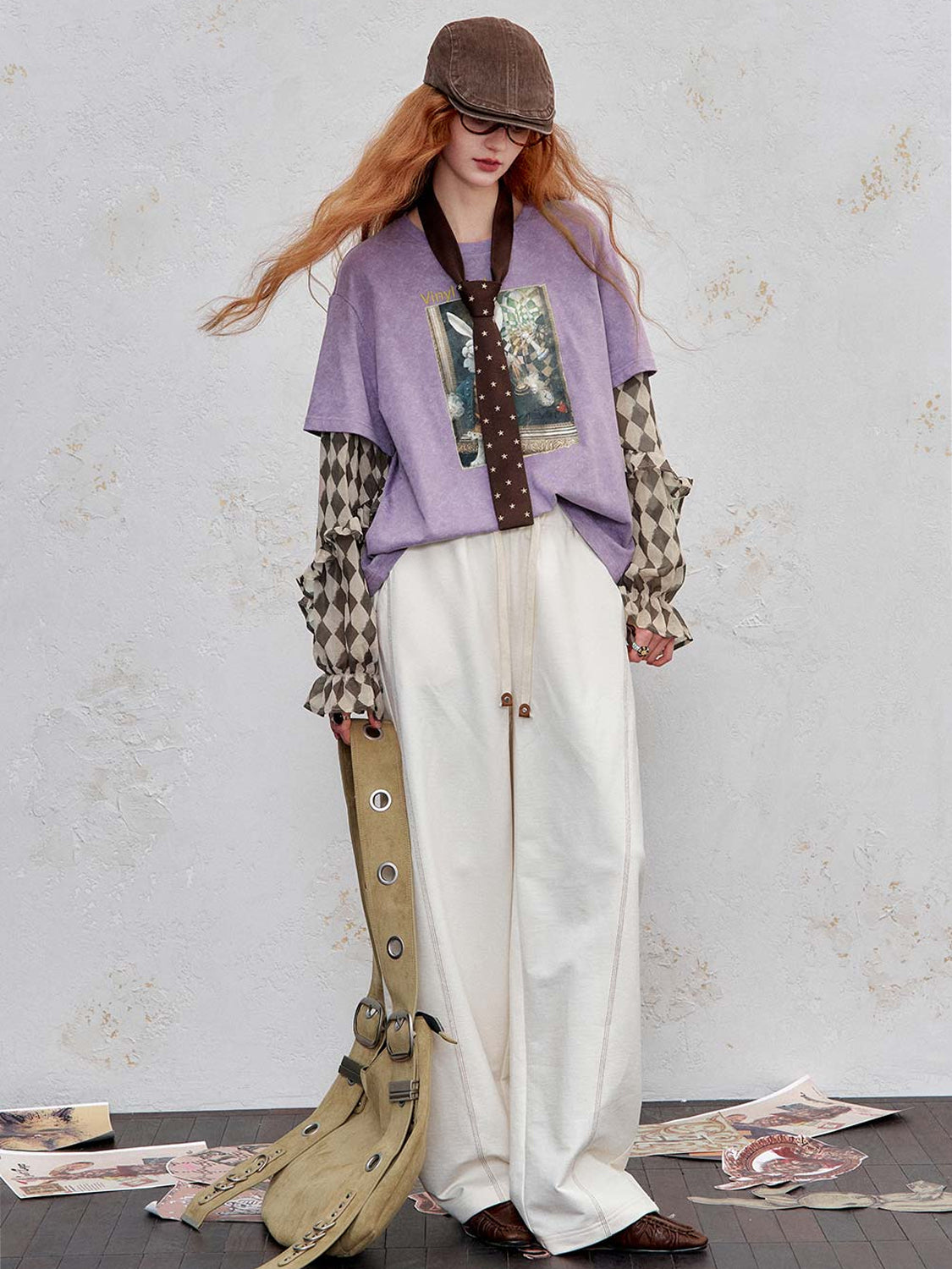 Y2K Layered-Look Graphic Top with Ruffle Sleeves
