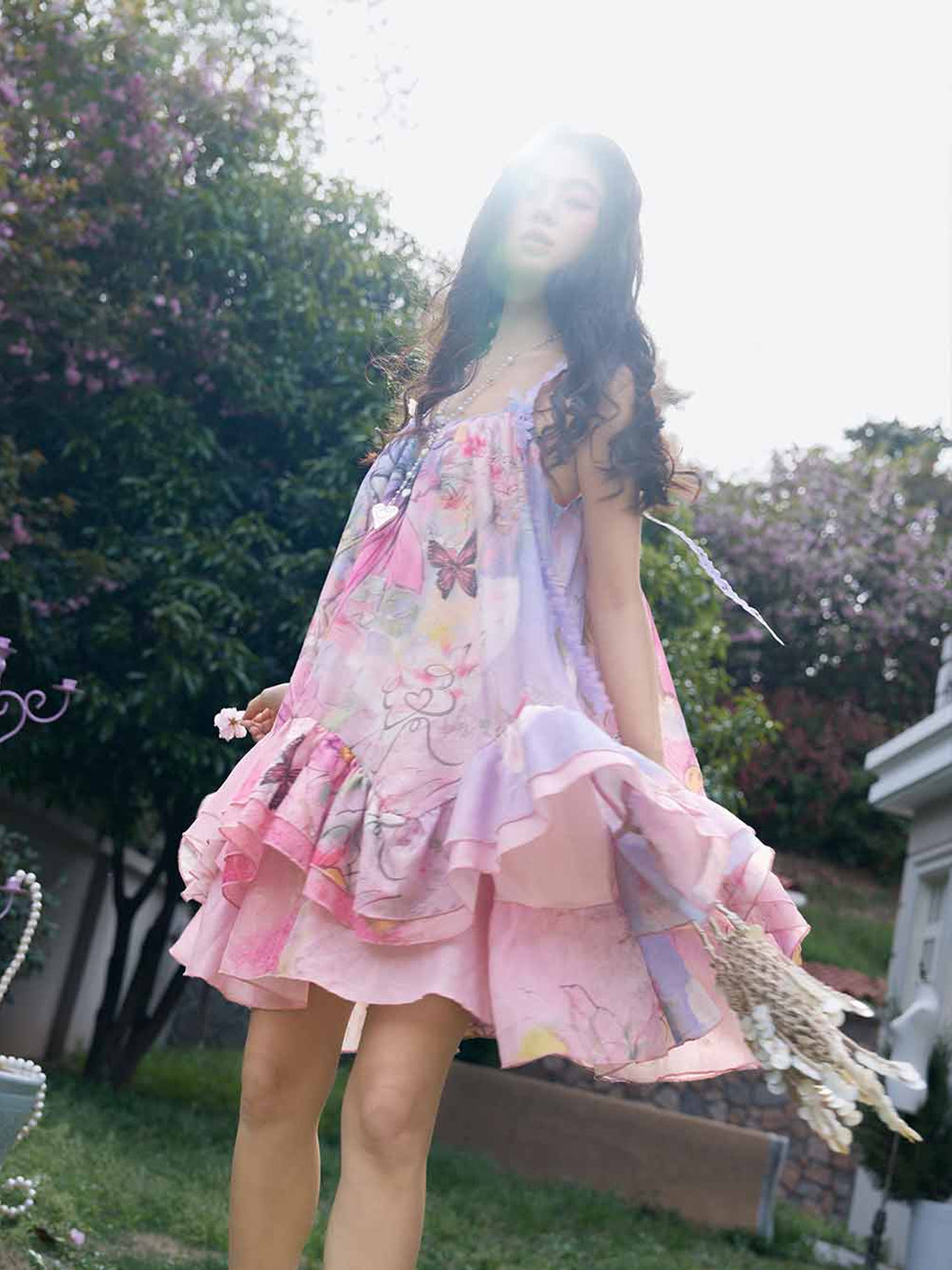 Floral & Butterfly-Print Slip Dress