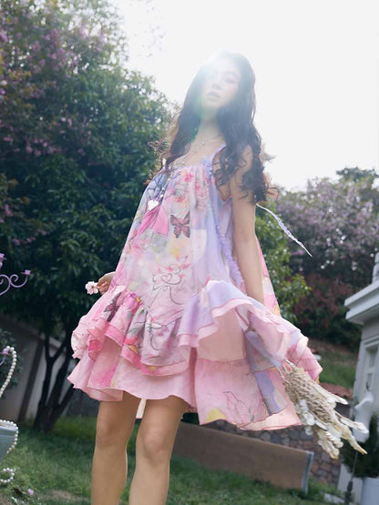 Floral & Butterfly-Print Slip Dress