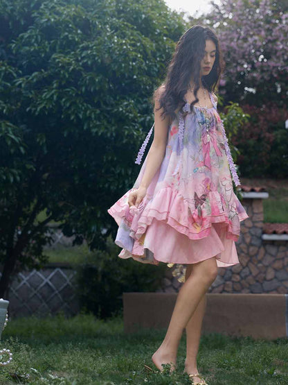 Floral & Butterfly-Print Slip Dress